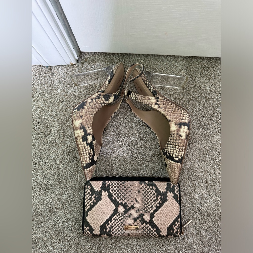 Aldo clear block heels and wallet set